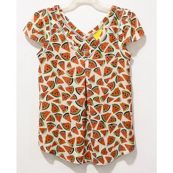 Maeve - Women's Cap Sleeve, "Picnic Days", Watermelon Blouse (size 0/ XS) - Picture 1 of 2